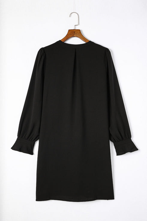 Split V Neck Ruffled Sleeves Shirt Dress